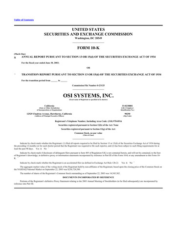 Thumbnail OSI Systems
 10-K Annual Report 