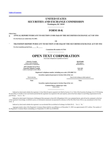 Thumbnail OpenText 10-K Annual Report 