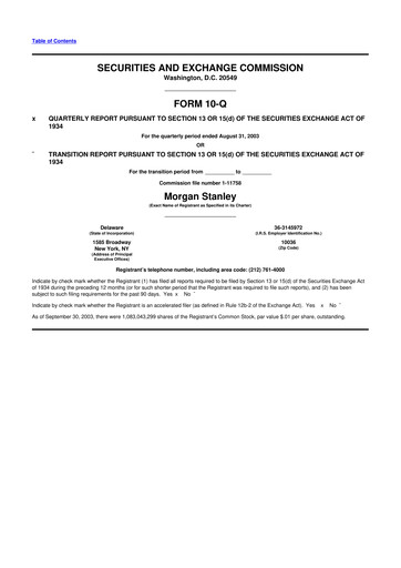 Thumbnail Morgan Stanley 10-Q Quarterly Report FY 