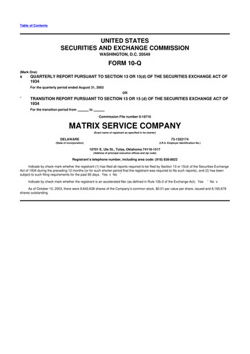 Miniature Matrix Service Company 10-Q Rapport trimestriel  