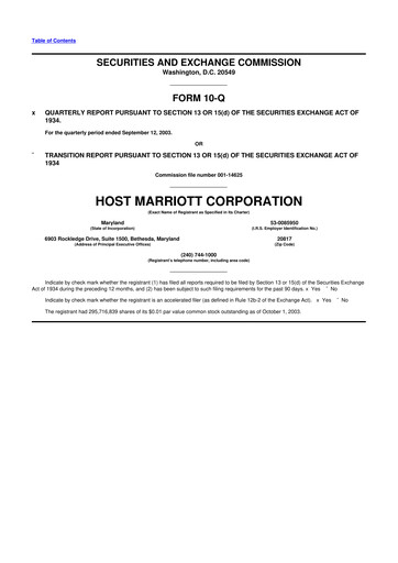 Thumbnail Host Hotels & Resorts
 10-Q Quarterly Report FY 