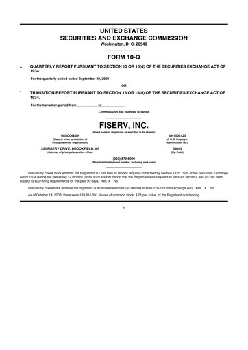 Thumbnail Fiserv 10-Q Quarterly Report FY 