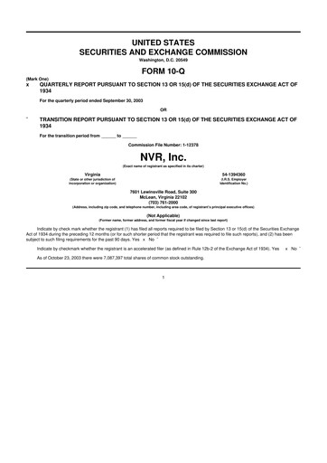 Vorschaubild NVR 10-Q Quartalsbericht  