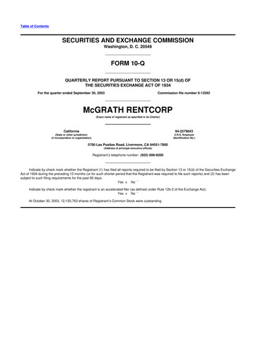 Miniature McGrath RentCorp
 10-Q Rapport trimestriel  