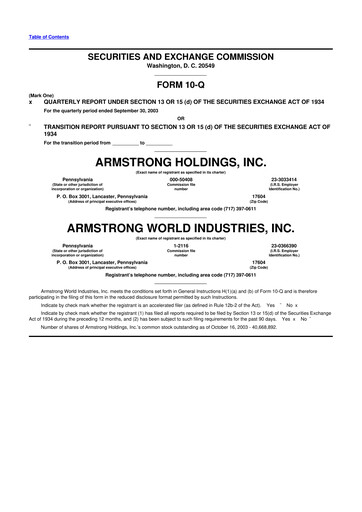 Thumbnail Armstrong World Industries
 10-Q Quarterly Report FY 