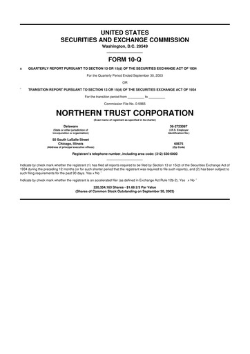 Thumbnail Northern Trust
 10-Q Quarterly Report FY 