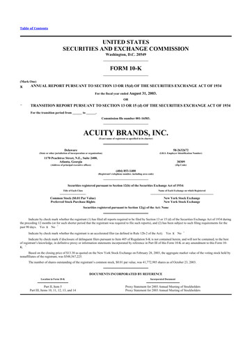 Thumbnail Acuity Brands
 10-K Annual Report 