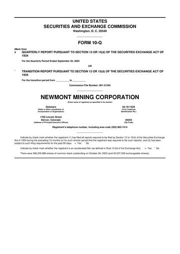 Thumbnail Newmont 10-Q Quarterly Report FY 