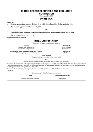 Thumbnail Intel 10-Q Quarterly Report FY 