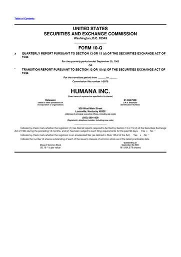 Thumbnail Humana 10-Q Quarterly Report FY 