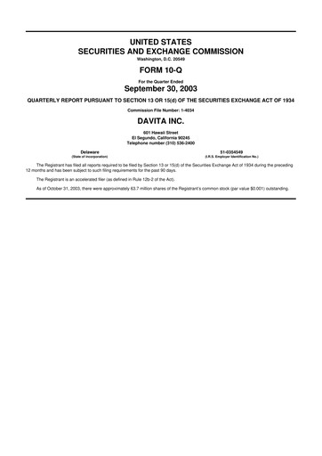 Thumbnail DaVita 10-Q Quarterly Report FY 