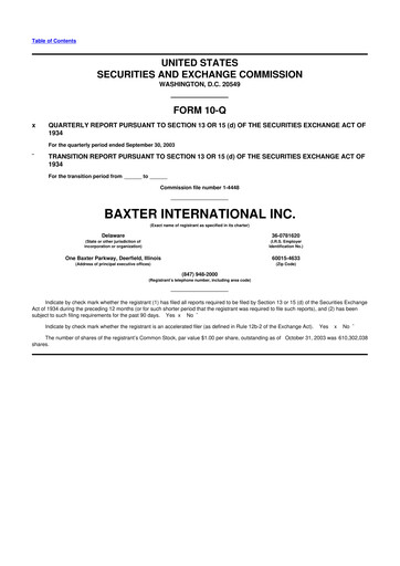 Thumbnail Baxter 10-Q Quarterly Report FY 