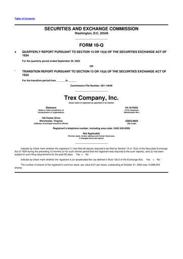 Miniature Trex 10-Q Rapport trimestriel  