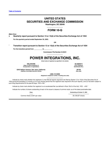 Thumbnail Power Integrations
 10-Q Quarterly Report FY 