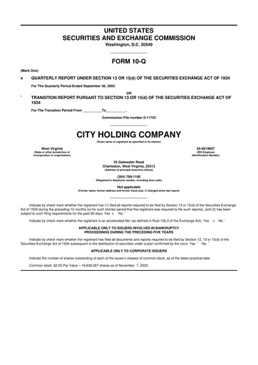 Thumbnail City Holding Company 10-Q Quarterly Report FY 