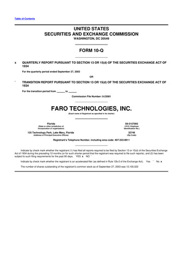 Thumbnail Faro Technologies
 10-Q Quarterly Report FY 