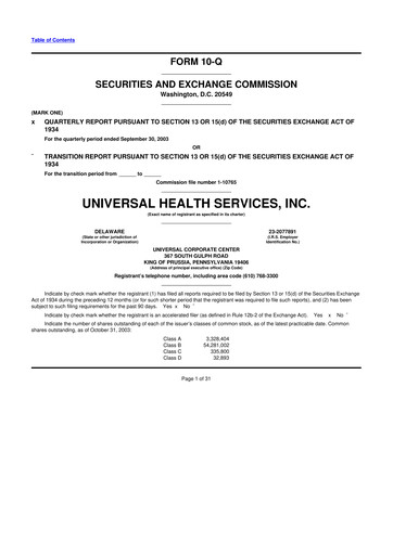 Thumbnail Universal Health Services
 10-Q Quarterly Report FY 