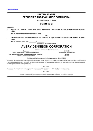 Thumbnail Avery Dennison
 10-Q Quarterly Report FY 