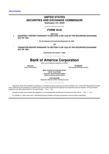 Thumbnail Bank of America  10-Q Quarterly Report FY 