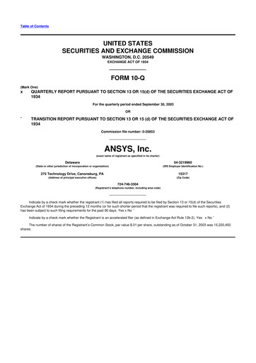 Thumbnail Ansys 10-Q Quarterly Report FY 