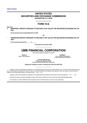 Thumbnail UMB Financial 10-Q Quarterly Report FY 