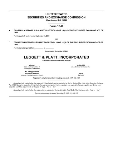 Miniature Leggett & Platt

 10-Q Rapport trimestriel  