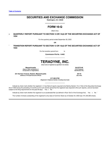 Thumbnail Teradyne 10-Q Quarterly Report FY 