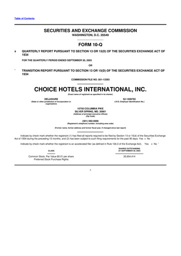 Thumbnail Choice Hotels International 10-Q Quarterly Report FY 