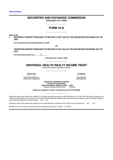 Thumbnail Universal Health Realty Income Trust 10-Q Quarterly Report FY 