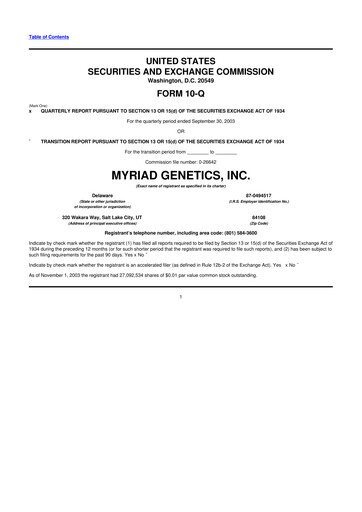 Thumbnail Myriad Genetics 10-Q Quarterly Report FY 