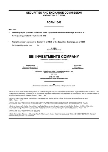 Thumbnail SEI Investments 10-Q Quarterly Report FY 