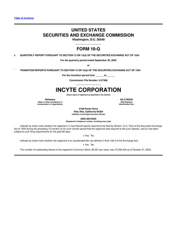 Thumbnail Incyte 10-Q Quarterly Report FY 