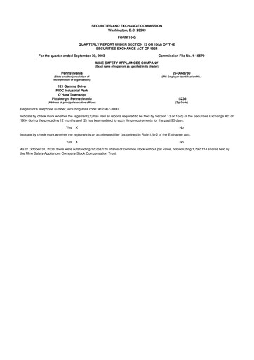 Thumbnail MSA Safety 10-Q Quarterly Report FY 