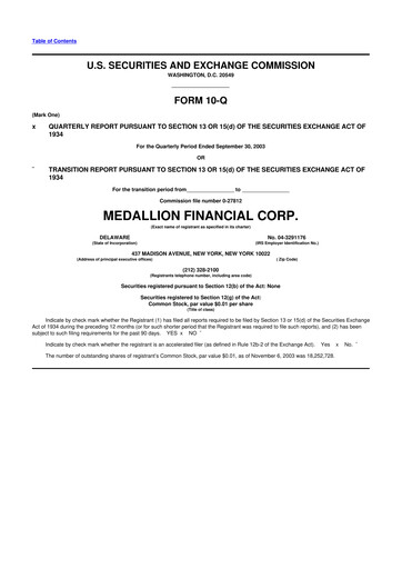 Thumbnail Medallion Financial Corp. 10-Q Quarterly Report FY 