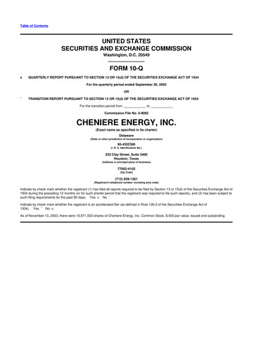 Thumbnail Cheniere Energy
 10-Q Quarterly Report FY 