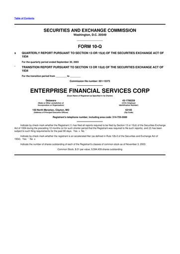 Vorschaubild Enterprise Financial Services Corp 10-Q Quartalsbericht  
