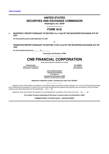 Thumbnail CNB Financial Corp 10-Q Quarterly Report FY 