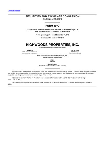 Miniature Highwoods Properties
 10-Q Rapport trimestriel  