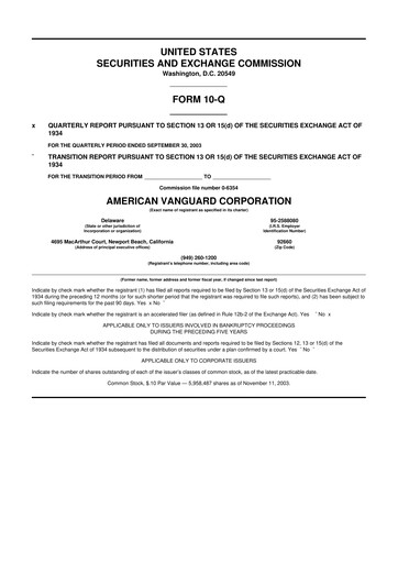 Thumbnail American Vanguard 10-Q Quarterly Report FY 