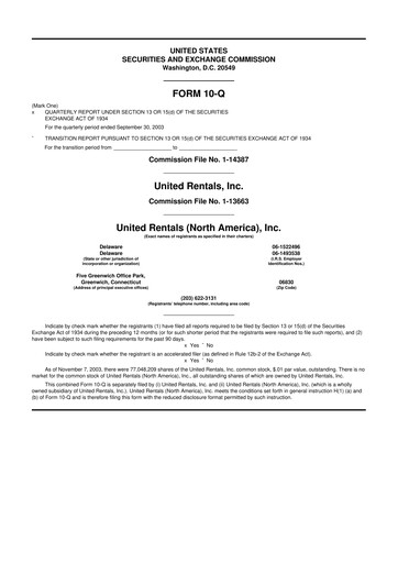 Thumbnail United Rentals
 10-Q Quarterly Report FY 