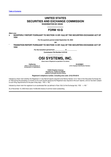 Miniature OSI Systems
 10-Q Rapport trimestriel  