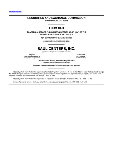 Thumbnail Saul Centers 10-Q Quarterly Report FY 