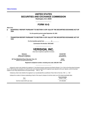 Thumbnail VeriSign 10-Q Quarterly Report FY 