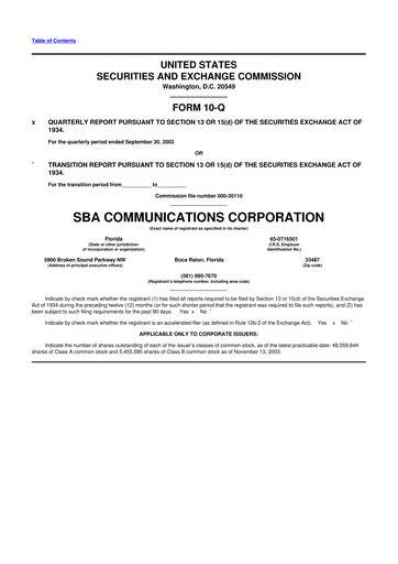 Thumbnail SBA Communications 10-Q Quarterly Report FY 