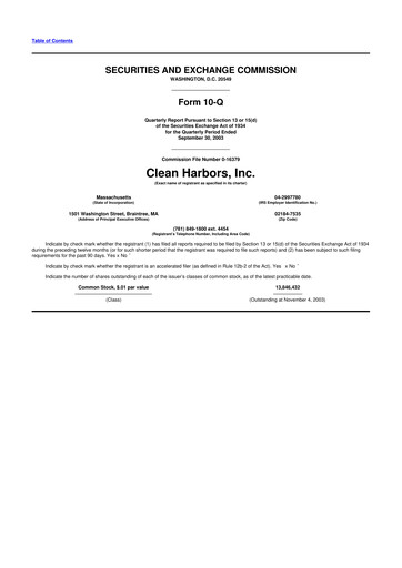 Thumbnail Clean Harbors
 10-Q Quarterly Report FY 