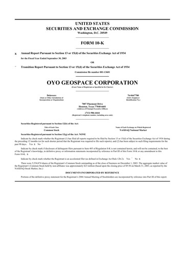 Thumbnail Geospace Technologies
 10-K Annual Report 