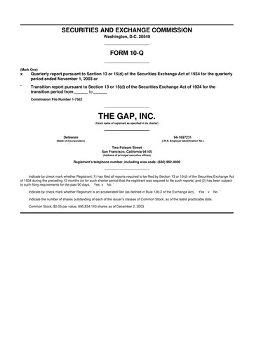 Thumbnail Gap Inc.
 10-Q Quarterly Report FY 
