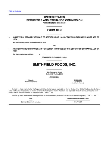Thumbnail Smithfield Foods 10-Q Quarterly Report FY 