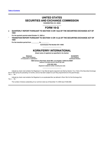 Miniature Korn Ferry
 10-Q Rapport trimestriel  