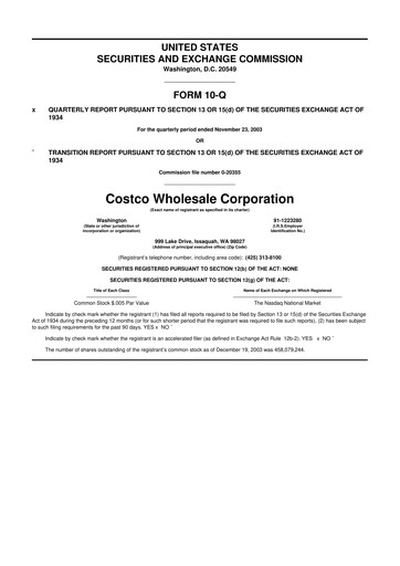 Thumbnail Costco 10-Q Quarterly Report FY 